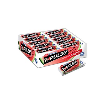 «Impulse», жевательная резинка со вкусом «Арбуз», без сахара, 14 г (упаковка 30 шт)