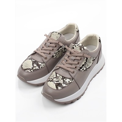 03-A847-11 GRAY/BROWN Кроссовки женские (натуральная кожа)