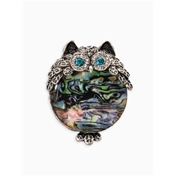 Брошь «Галлиотис» сова, зелёная в чернёном серебре