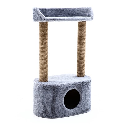 Домик для кошек с когтеточкой, овальной полкой, джут, 51×31×87 см, серый