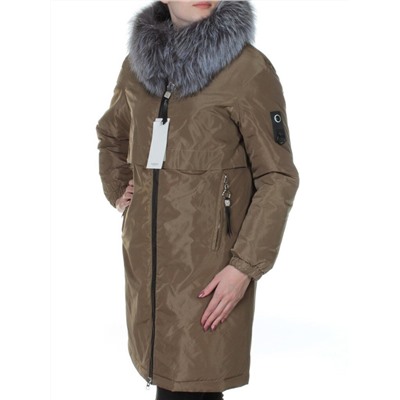 V-1032 KHAKI Пальто женское с натуральным мехом Vomilov