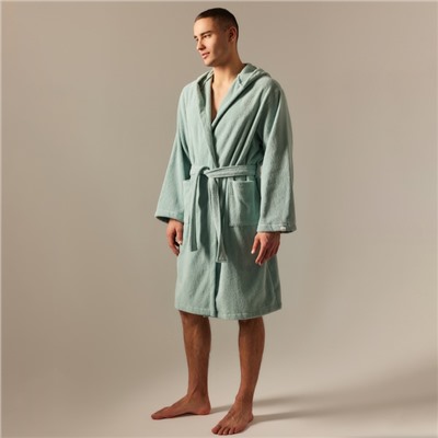 Халат махровый с капюшоном мужской SL HOME: Basic «Аззура», размер L, хлопок 100%, мятный