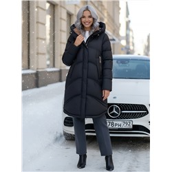 Пальто зимнее утепленное с капюшоном женское черного цвета 7747Ch