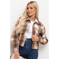 Кроп-жакет коричневый в клетку с длинными рукавами Ирвин №1