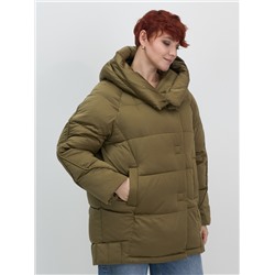 Куртка зимняя женская с капюшоном модная горчичного цвета 7651G