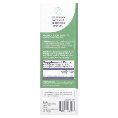 Life-flo, жидкий йод плюс, натуральный апельсиновый вкус, 150 мкг, 59 мл (2 жидк. унции)