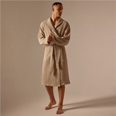 Халат вафельный мужской SL HOME: Basic «Саббиа», размер M, хлопок 100%, коричневый