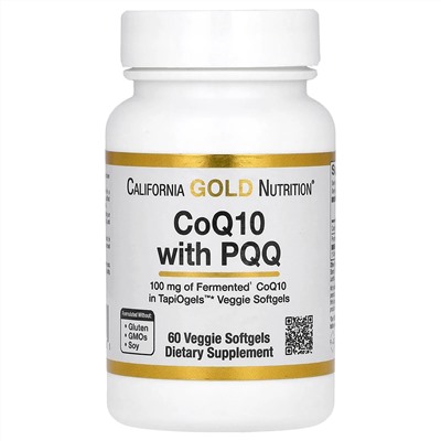 California Gold Nutrition, коэнзим Q10 с пирролохинолинхиноном (PQQ), 100 мг, 60 растительных капсул