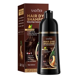 Шампунь для коричневых волос оттеночный с женьшенем, черным кунжутом и грибом рейши Sadoer, 500 мл.