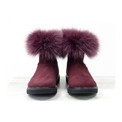 Женские сапоги в стиле UGG из натуральной замши цвета марсала и натурального шикарного меха песца, зимняя коллекция от Gino Figini, Б-17113-14