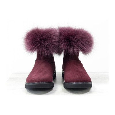 Женские сапоги в стиле UGG из натуральной замши цвета марсала и натурального шикарного меха песца, зимняя коллекция от Gino Figini, Б-17113-14