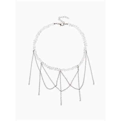 Колье «Дуга» водопад, белое в серебре