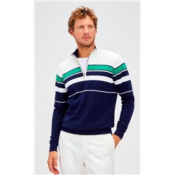 Джемпер мужской с воротом на молнии F221-15-1747 сине-зелёный