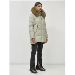 Куртка женская зимняя с мехом енот премиум класса светло-зеленого цвета 381ZS