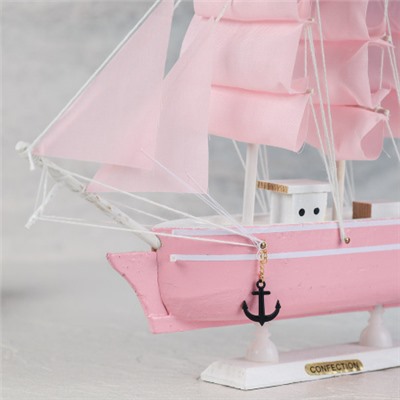 Макет парусного корабля 28х25 см / SH227pink /уп 36/розовый парус