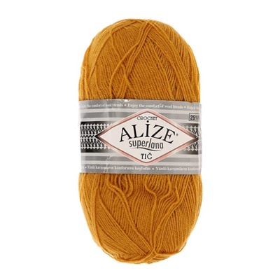 Пряжа для вязания спицами, крючком ALIZE, Superlana tig, 25% шерсть, 75% акрил 570 м/100 г, (02 шафран)