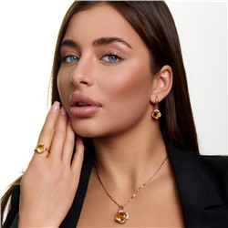 Комплект ювелирной бижутерии коллекция "Дубай" серьги, кулон и кольцо 19 р, покрытие позолота, вставка: стекло и цирконы, цвет: желтый и прозрачный, арт.414.555-19