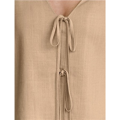 Укороченная свободная блузка с завязками и с V-вырезом изо льна с вискозой