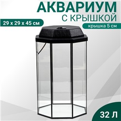 Аквариум "Восьмигранный" с крышкой, 32 литра, 29 х 29 х 45/50 см, чёрный