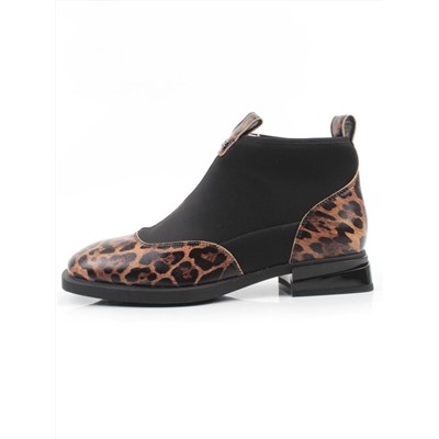01-B44B-81PC BROWN/LEOPARD Ботинки демисезонные женские (натуральная кожа, текстиль, байка)