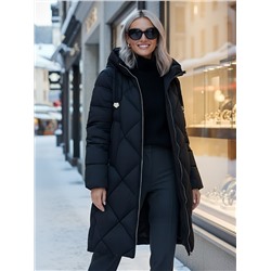 Пальто зимнее утепленное с капюшоном женское черного цвета 7637Ch
