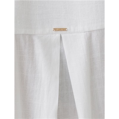 Свободная удлиненная блузка с карманом изо льна с вискозой