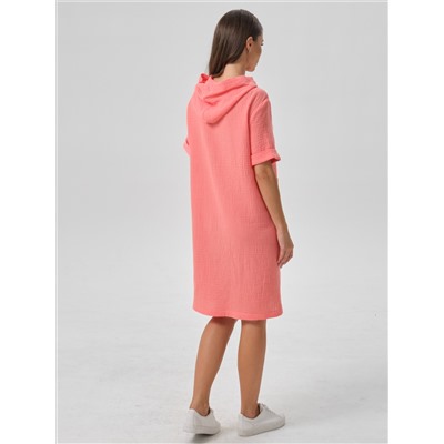 Платье коралловое с капюшоном