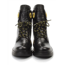 01-P514-3 BLACK/YELLOW Ботинки демисезонные женские (натуральная кожа, байка)