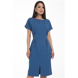 Платье-футляр синее с короткими рукавами