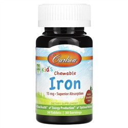 Carlson, Kid's Chewable Iron, клубника, 15 мг, 30 таблеток