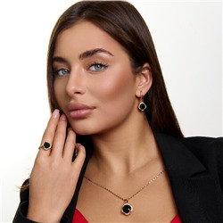 Комплект ювелирной бижутерии коллекция "Дубай" серьги, кулон и кольцо 20 р, покрытие позолота, вставка: стекло и цирконы, цвет: зеленый и прозрачный, арт.414.552-20