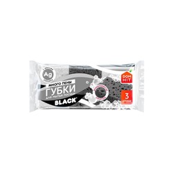 «DOMHIT», губки для посуды Black крупнопористые, 3 шт, 25 г