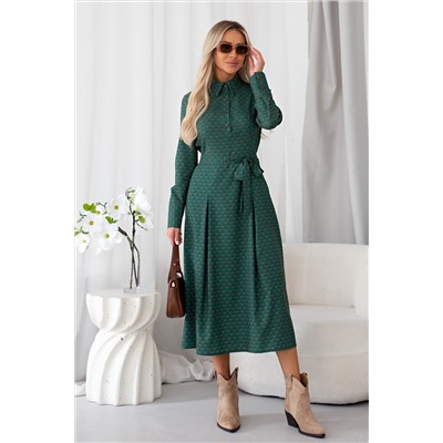 Платье длинное зелёное с поясом Калерия №3