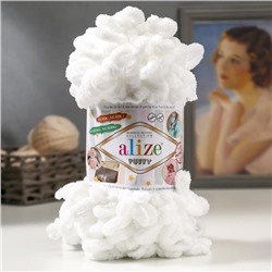 Плюшевая пряжа для вязания руками ALIZE, Puffy, 100 % микрополиэстер, 9 м/100 г, (55 белый)