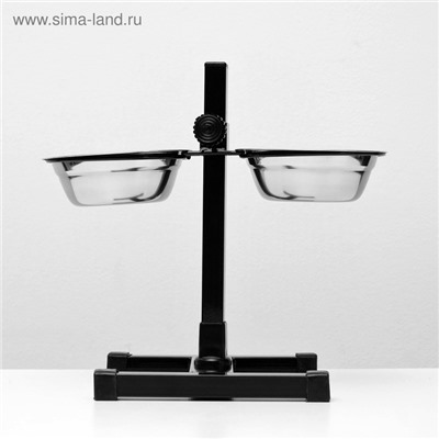 Подставка с мисками, 2×350 мл, высота 30 см, разборная, чёрная
