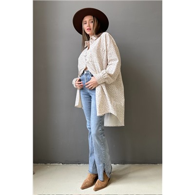 Рубашка женская  HUG077/02/Молочный, коричневый