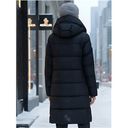 Пальто зимнее утепленное с капюшоном женское черного цвета 1318Ch