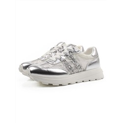03-A143-3A GREY/SILVER Кроссовки летние женские (натуральная кожа, текстиль)