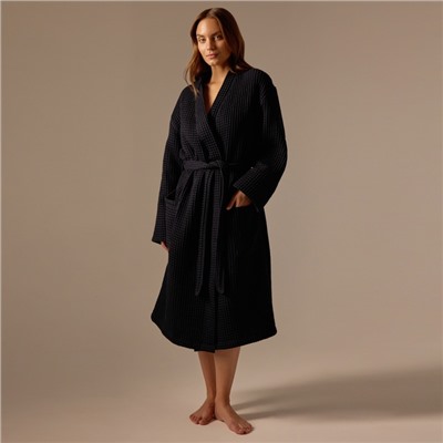 Халат вафельный женский SL HOME: Boho «Дарк Маре», хлопок 100%, чёрный