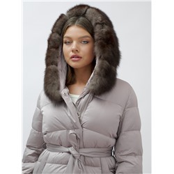 Пальто женское зимние с мехом песец люкс класса бежевого цвета 611_1B