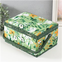 Шкатулка для рукоделия и шитья «Летние цветы на зелёном», хранение ниток, иголок, мелочи, 19×26×14.5 см