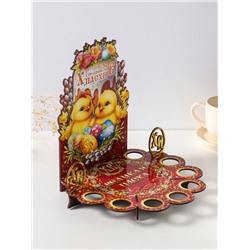 Подставка для кулича и 9 яиц «Цыплята», красная, 26.5×22×25 см, под кулич: 15.5 см