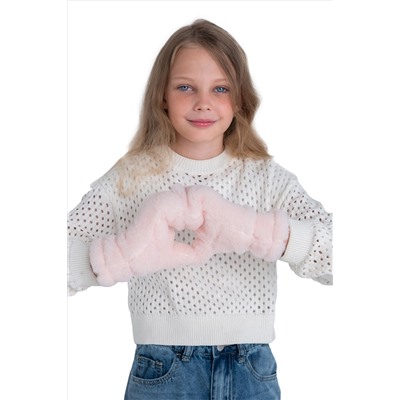 Варежки детские меховые пудра