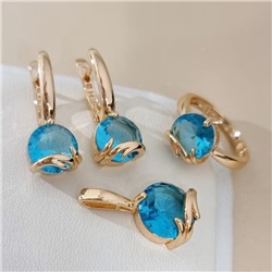 Комплект ювелирной бижутерии коллекция "Дубай" с камнем серьги, кулон и кольцо 19 р, покрытие позолота, вставка: фианиты, цвет: голубой, арт.414.549-19