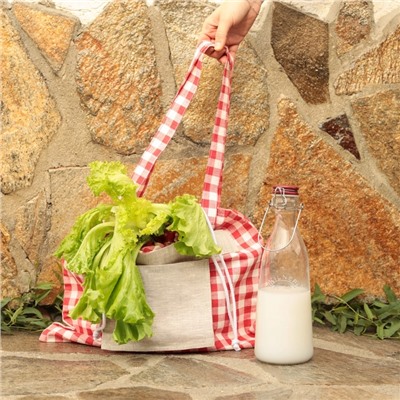 Сумка шоппер SL HOME Red cage, 50×50 см, 100% лён, 150 г/м2