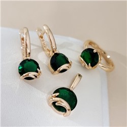 Комплект ювелирной бижутерии коллекция "Дубай" с камнем серьги, кулон и кольцо 20 р, покрытие позолота, вставка: фианиты, цвет: зеленый, арт.414.548-20