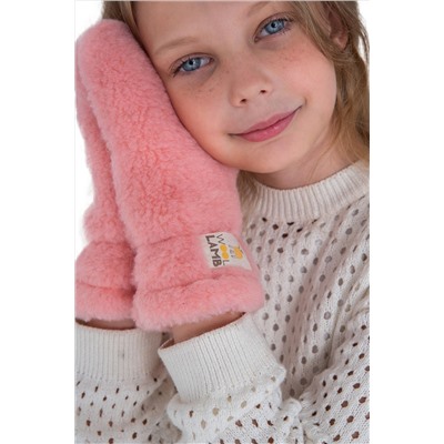 Варежки детские меховые лосось