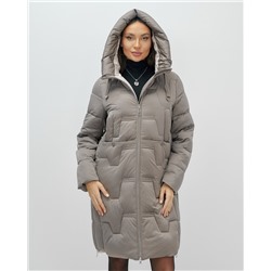 Пальто зимнее утепленное с капюшоном женское серого цвета 7638Sr