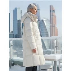 Пальто зимнее утепленное с капюшоном женское бежевого цвета 7709B