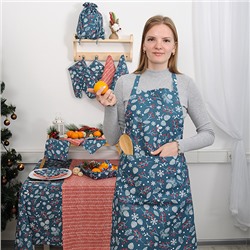 Полотенце декоративное 'NewYear' 35х60, рогожка, 100 % хлопок 'Шишки синий'